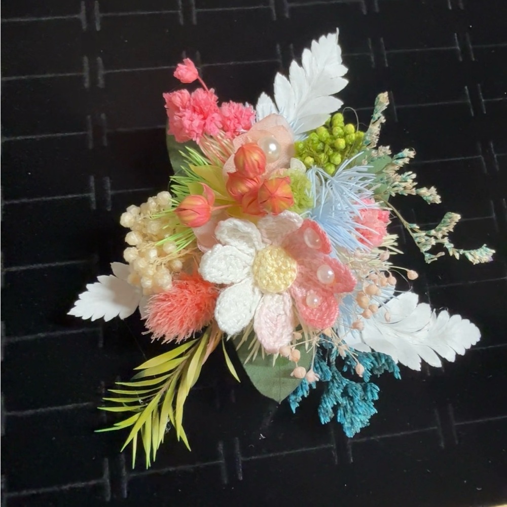 Handmade crochet flower combined dried flower ring